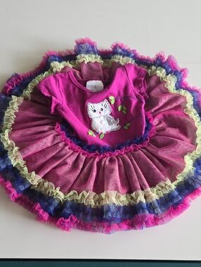 iris & ivy Hot Pink Kitty Tutu Dress with Pink, Purple, Yellow Ruffles